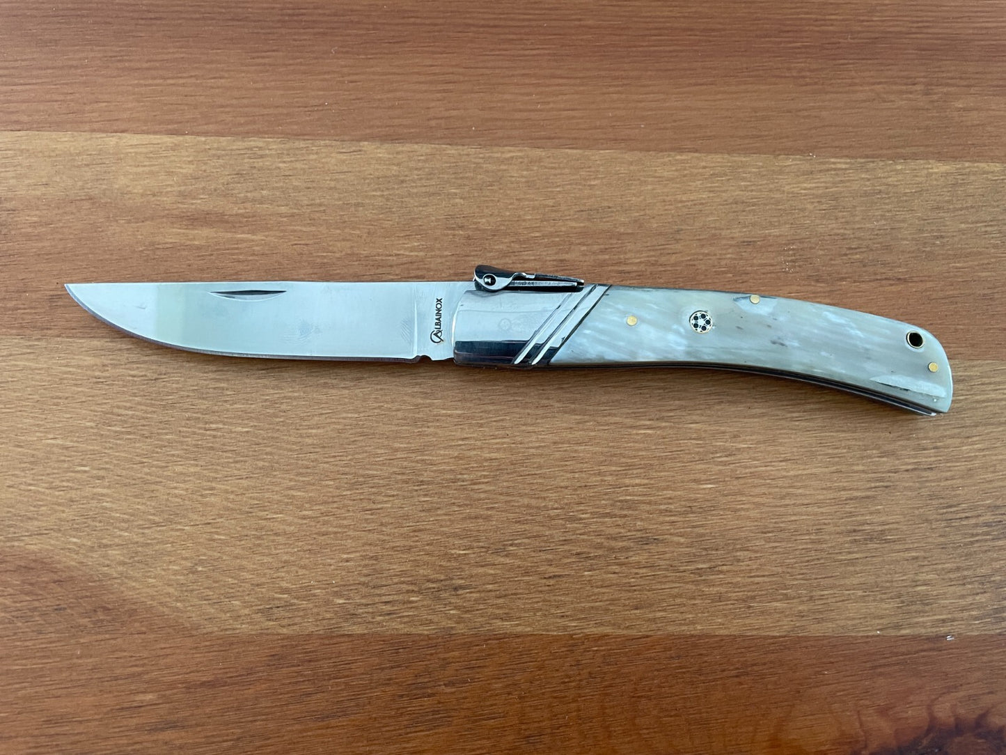 3.54" Spanish Navaja Pocket Knife Bull Horn Scales With Ratchet & Billet Lock