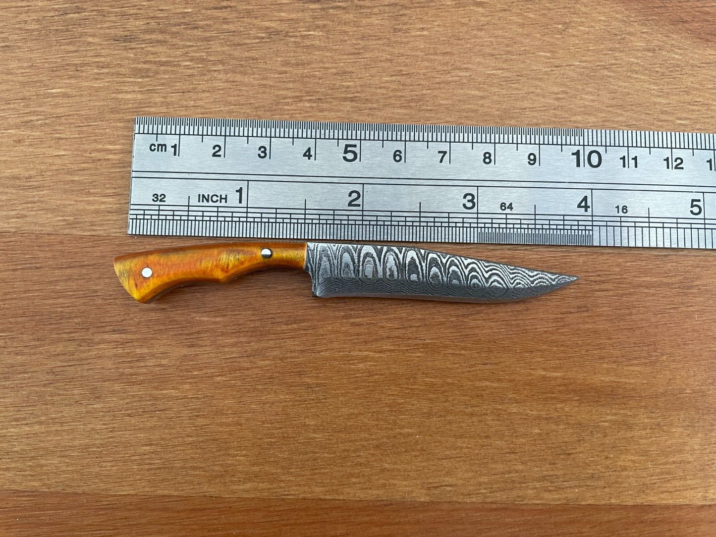 2.3 in. Handmade Damascus Miniature Knife Leather Sheath Collectible Item