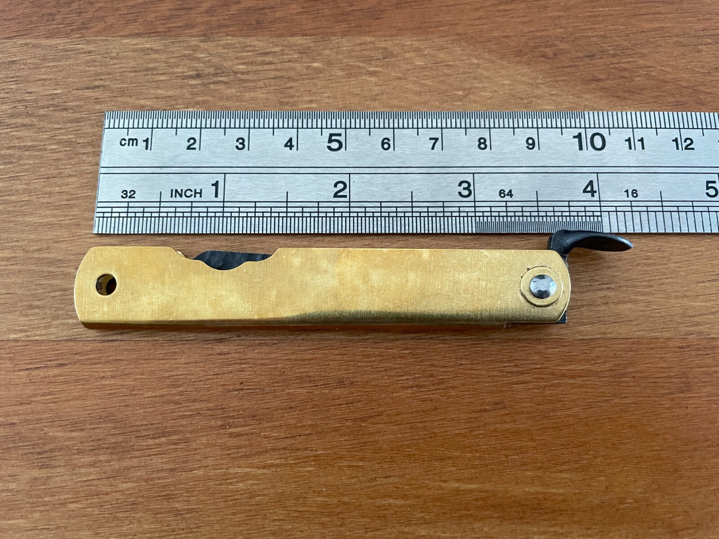2.8" Navaja Higonokami Pocket Knife Tanto Blade 420 Steel Brass Handle Sheath