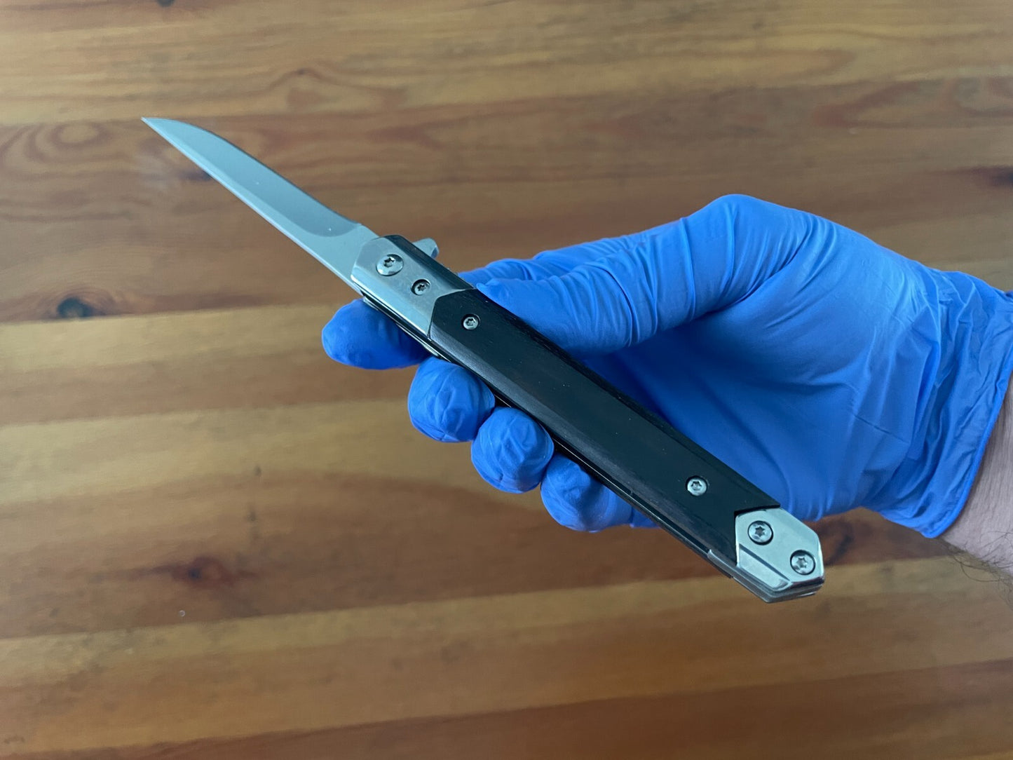 3.6" Stainless Steel Folding Knife Black Wood Scales Assisted Opening and Sheath