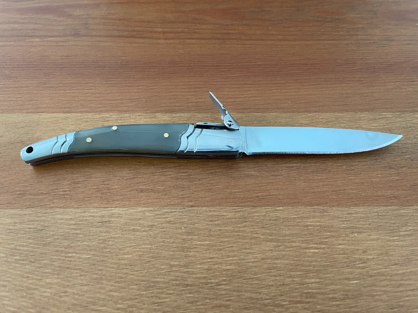 3.14" Spanish Navaja Pocket Knife Bull Horn Scales With Ratchet & Billet Lock