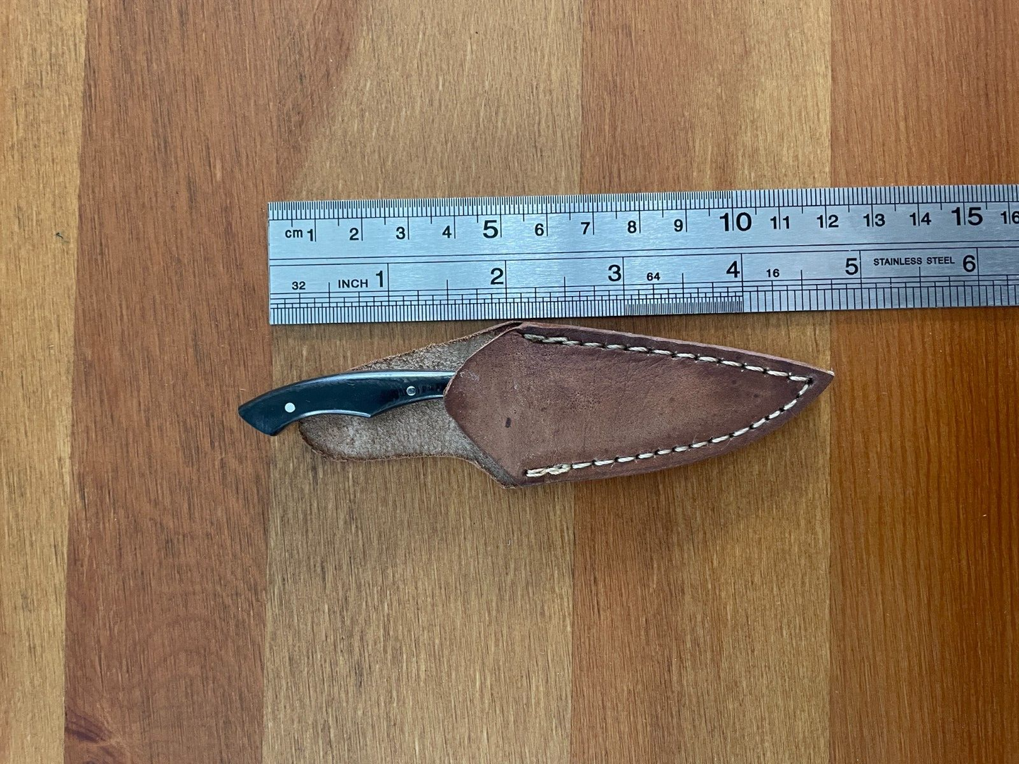 1.8 in. Handmade Damascus Miniature Knife Leather Sheath Collectible Item