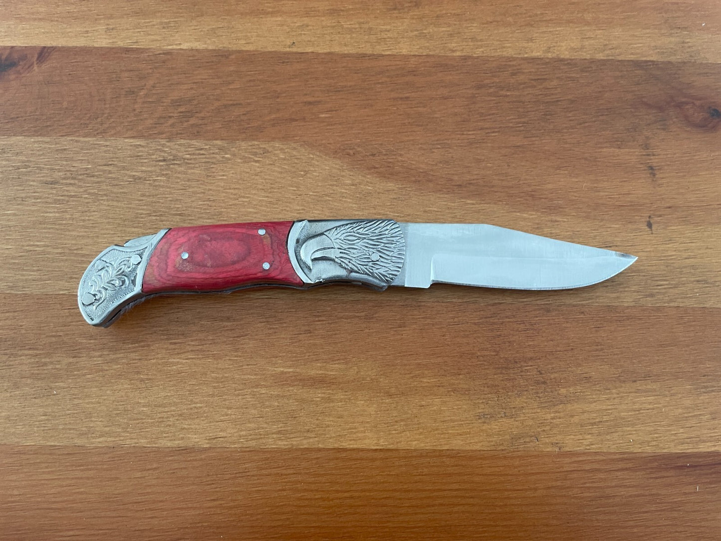 3.5" Spanish Navaja Pocket Knife Eagle Bolsters Wood Scales Lockback USA Seller