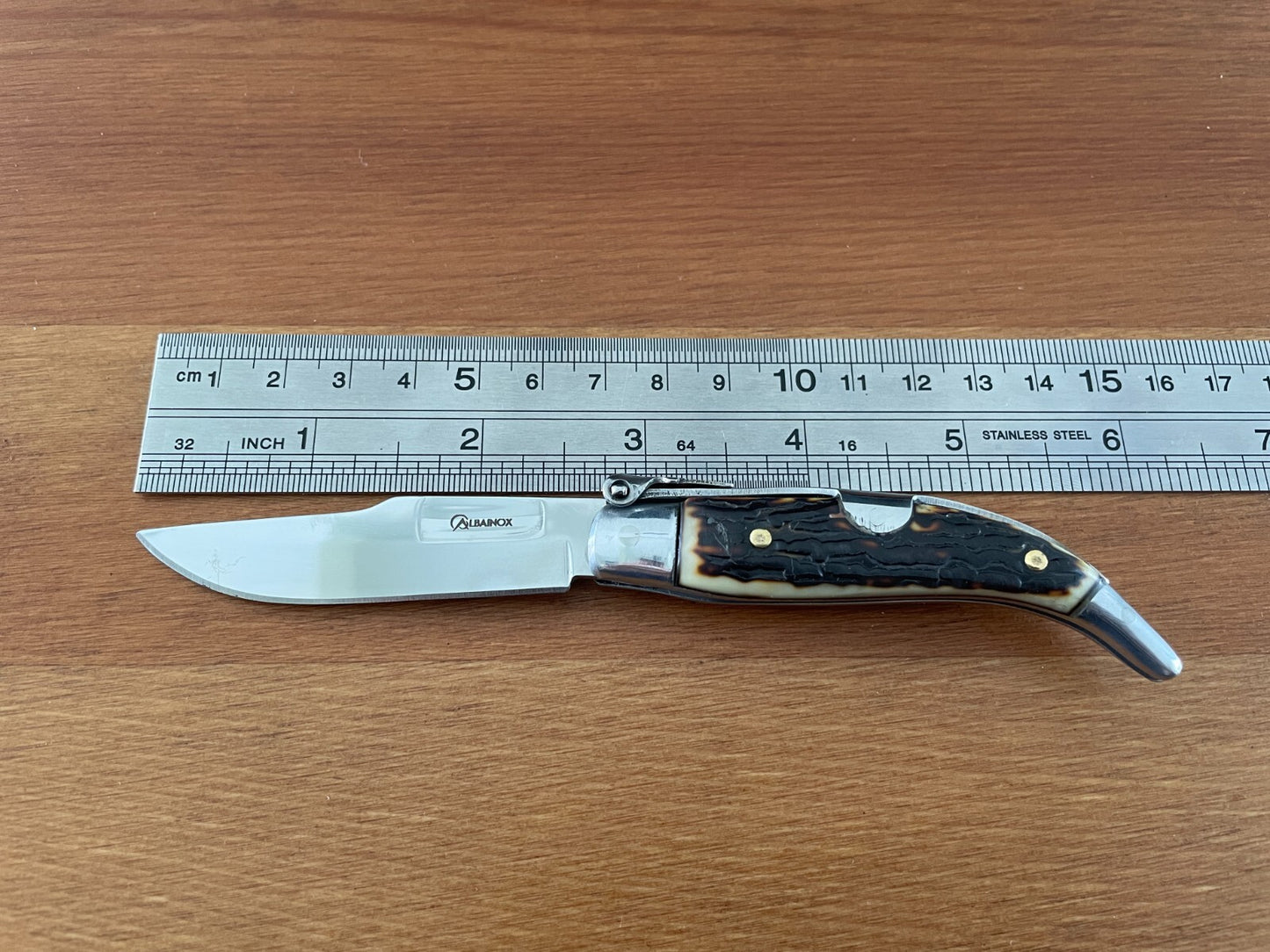 2.6" Stainless Spanish Navaja Teja Deer Antler Imitation Scales Billet Lock