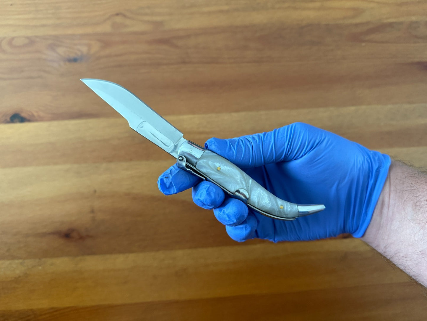 3.3" Steel Blade Spanish Navaja Teja Albacete Mother of Pearl Imitation Scales
