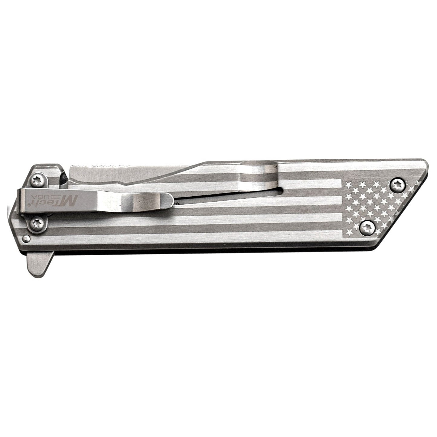 3 inch MTech USA Folding Pocket Knife Pocket Belt Clip Laser Etched Flag