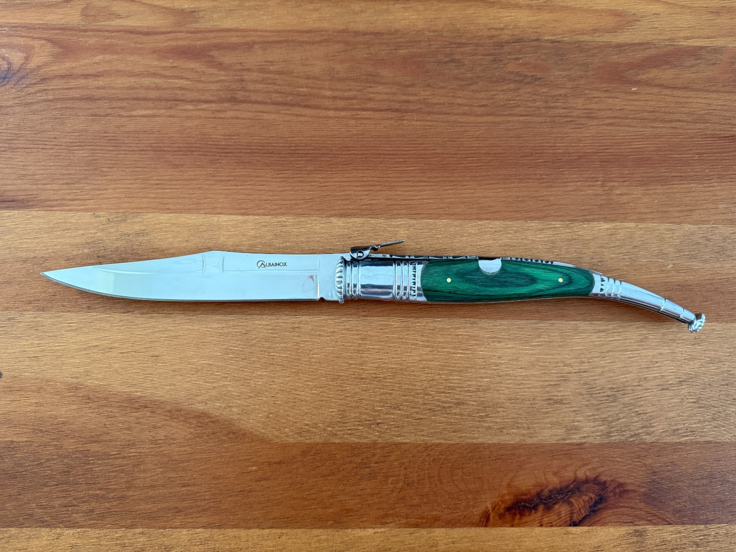 6” Spanish Navaja Serrana Ratchet Folding Knife Green Stamina Wood Scales Spain