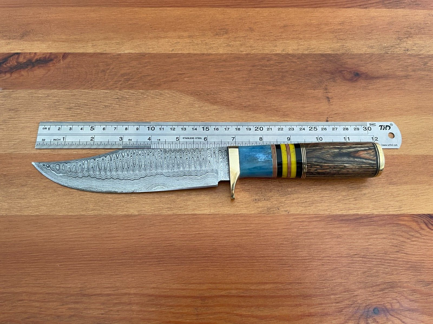 6.6 in. Handmade Damascus Steel Hunting Knife Leather Sheath Included