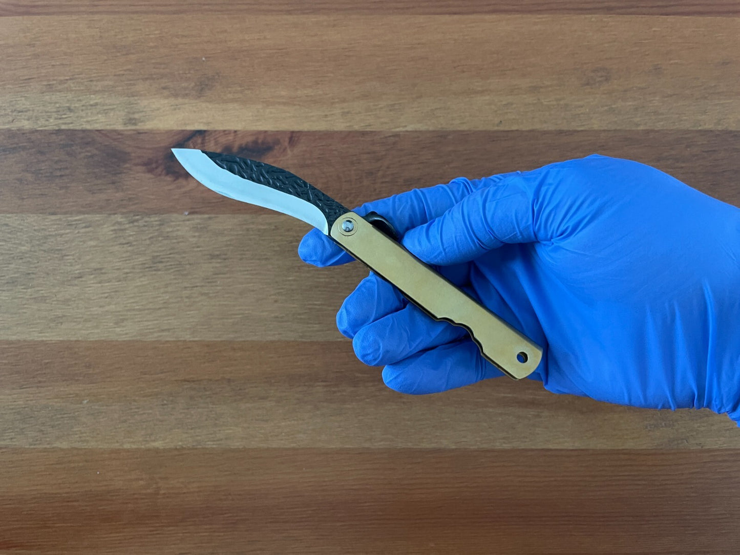 2.9" Navaja Higonokami Pocket Knife 420 Steel Falcata, Brass Handle with Sheath