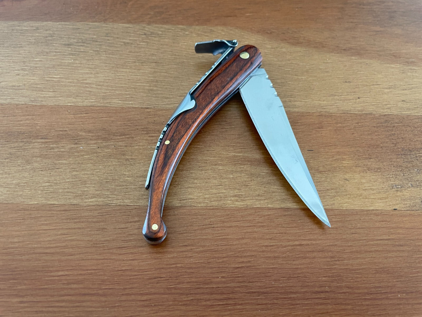 3.34 in. Spanish Navaja Folding Pocket Knife Red Stamina Wood Handle From Spain