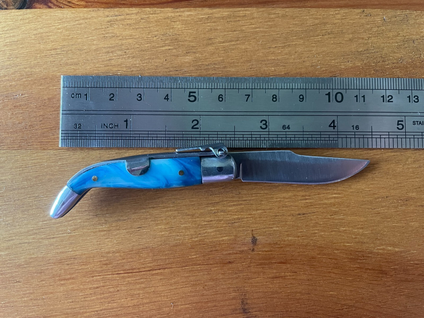 2” Spanish Navaja Teja Albacete Pocket Knife Blue Celluloid Scales From Spain