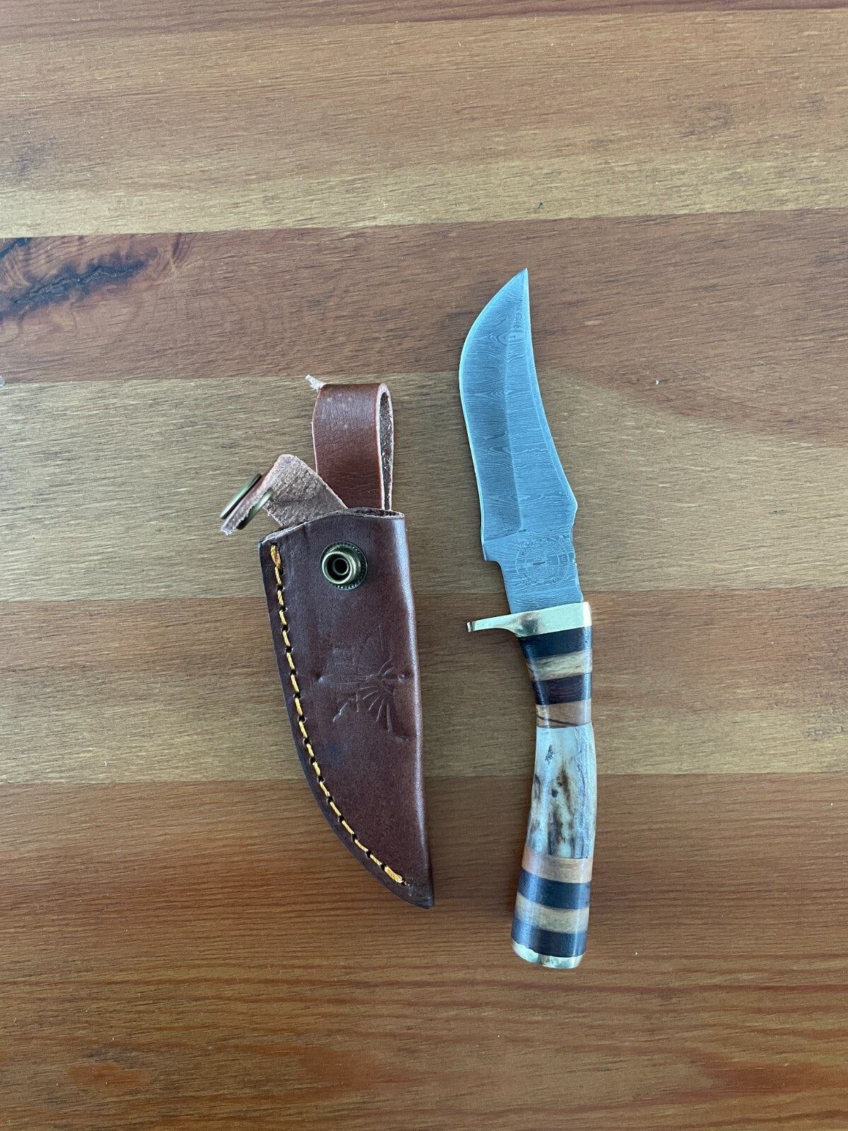 3.7 in. Handmade Damascus Steel Skinner Knife Leather Sheath Included