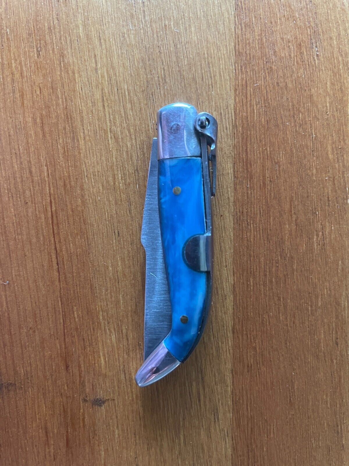 2” Spanish Navaja Teja Albacete Pocket Knife Blue Celluloid Scales From Spain