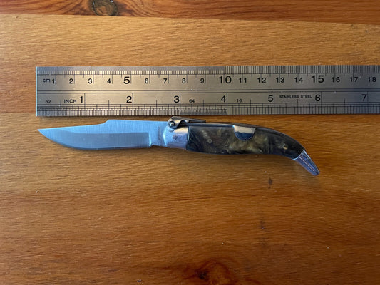 2.5” Spanish Navaja Teja Albacete Pocket Knife Brown Celluloid Scales From Spain