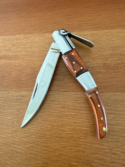 2.6” Arabian Style Navaja Folding Pocket Knife Red Stamina Wood and Steel Handle