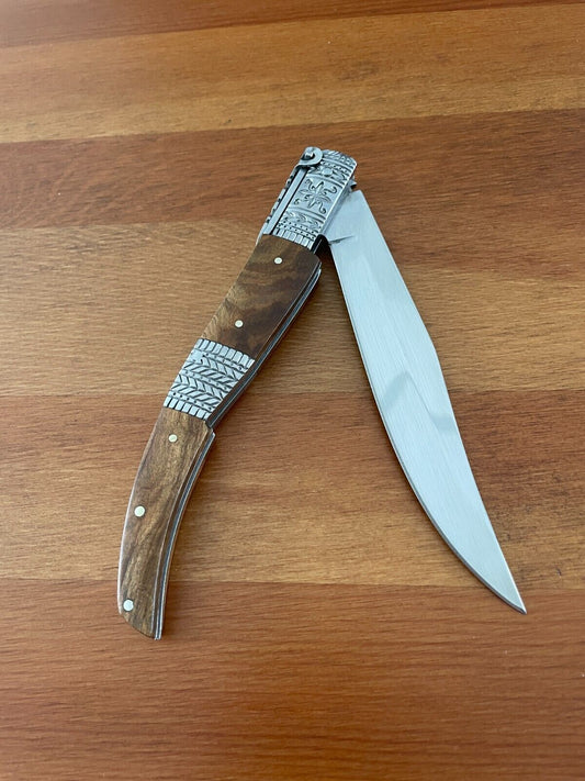 5.1" Arabian Style Navaja with Ratchet Pocket Knife Olive Wood and Steel Handle