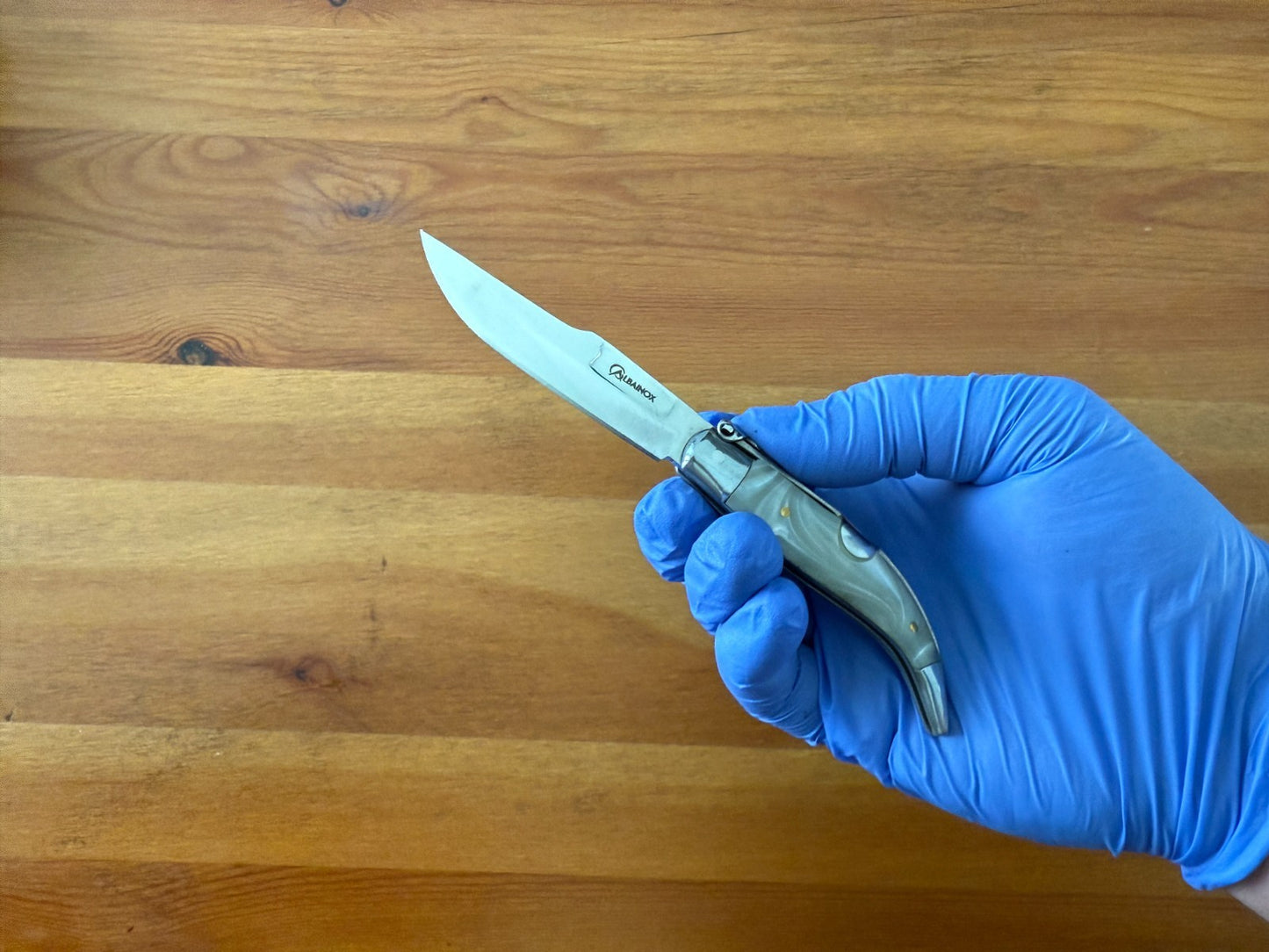 2.6" Steel Blade Spanish Navaja Teja Albacete Mother of Pearl Imitation Scales