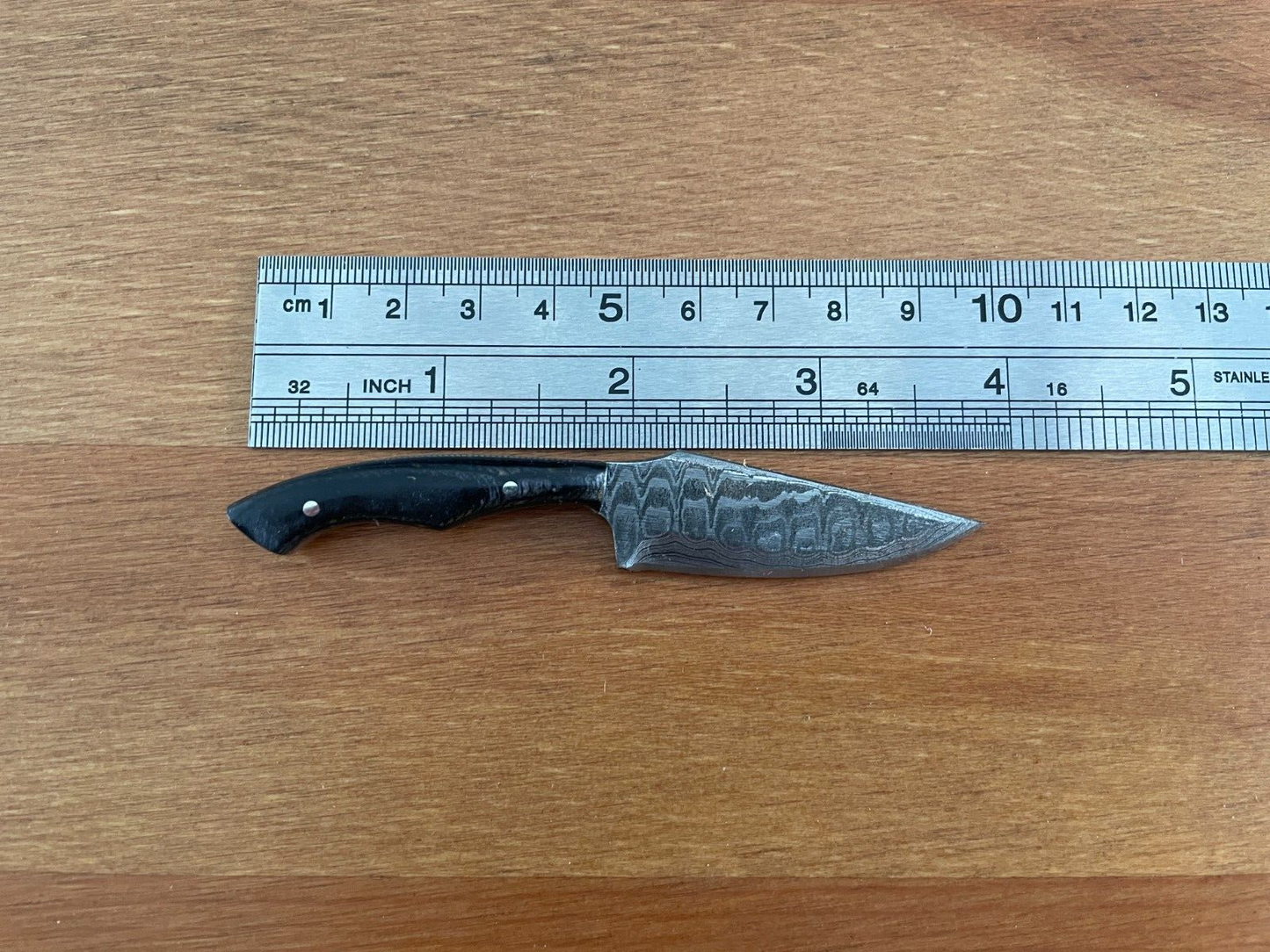 1.8 in. Handmade Damascus Miniature Knife Leather Sheath Collectible Item