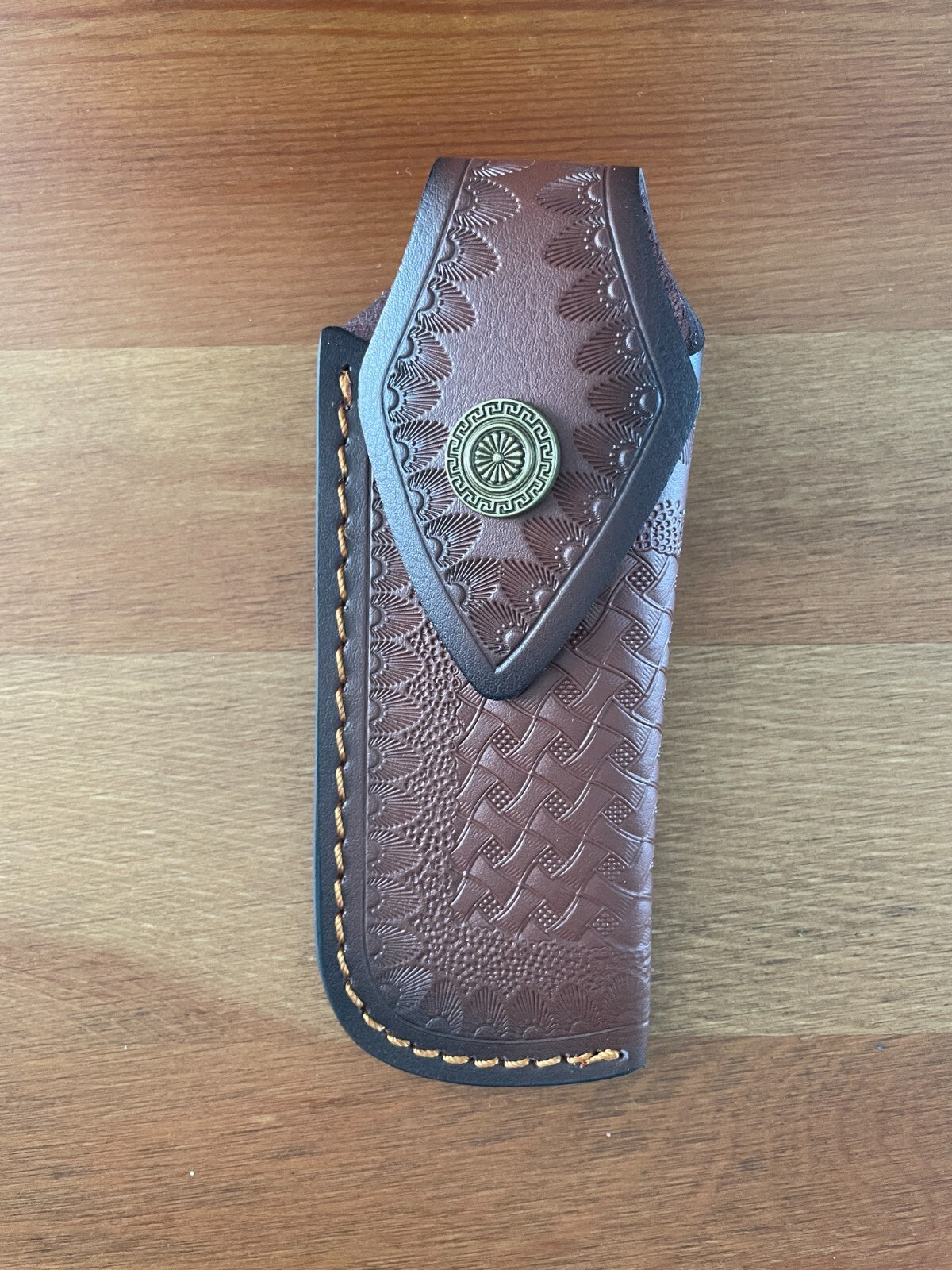 4.4 in. Brown Leather Pocket Knife Sheath with Belt Holder Hand Made Spain