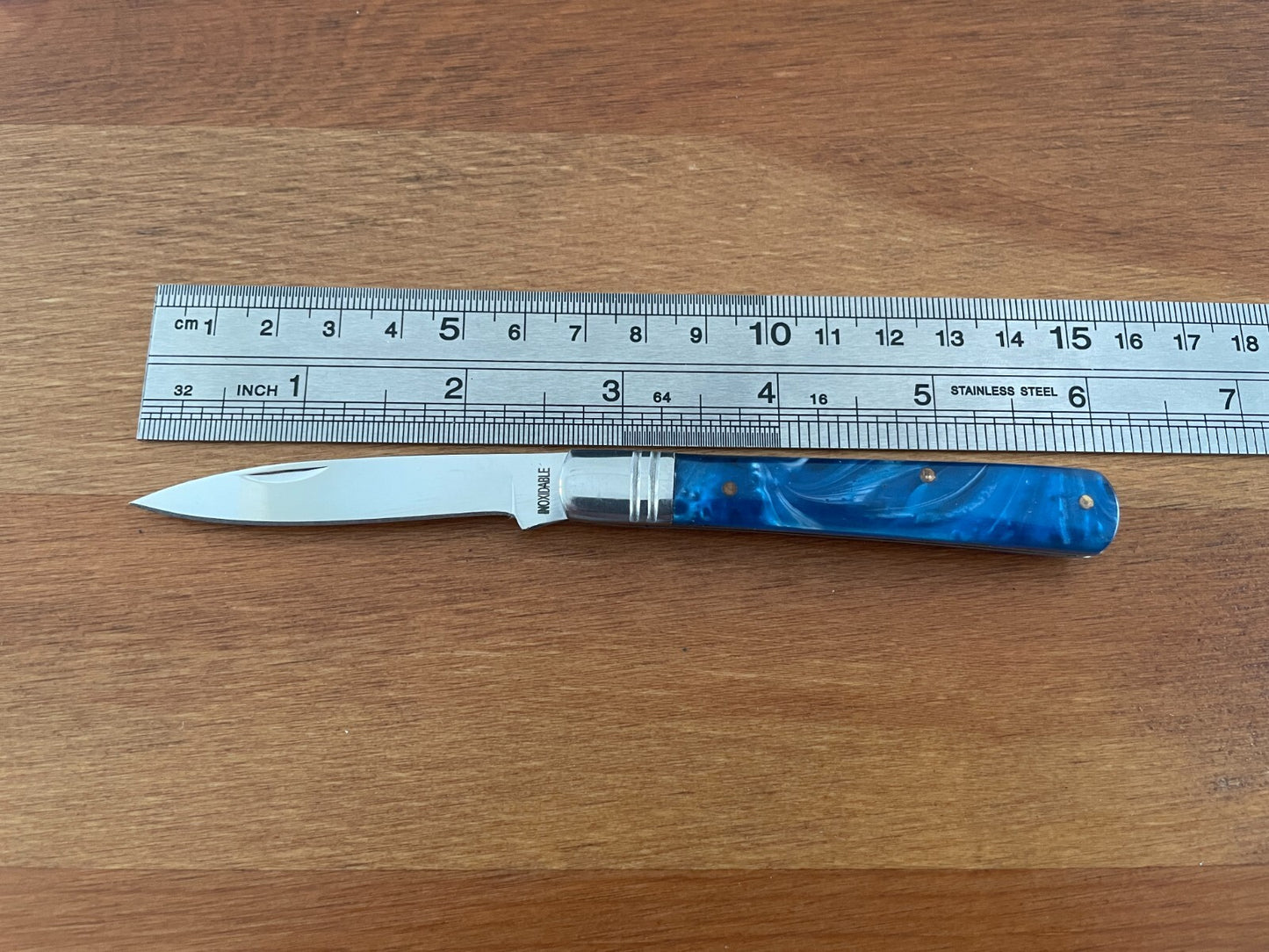 2.5" Spanish Navaja Albacete Classic Pocket Knife Blue Celluloid Scales