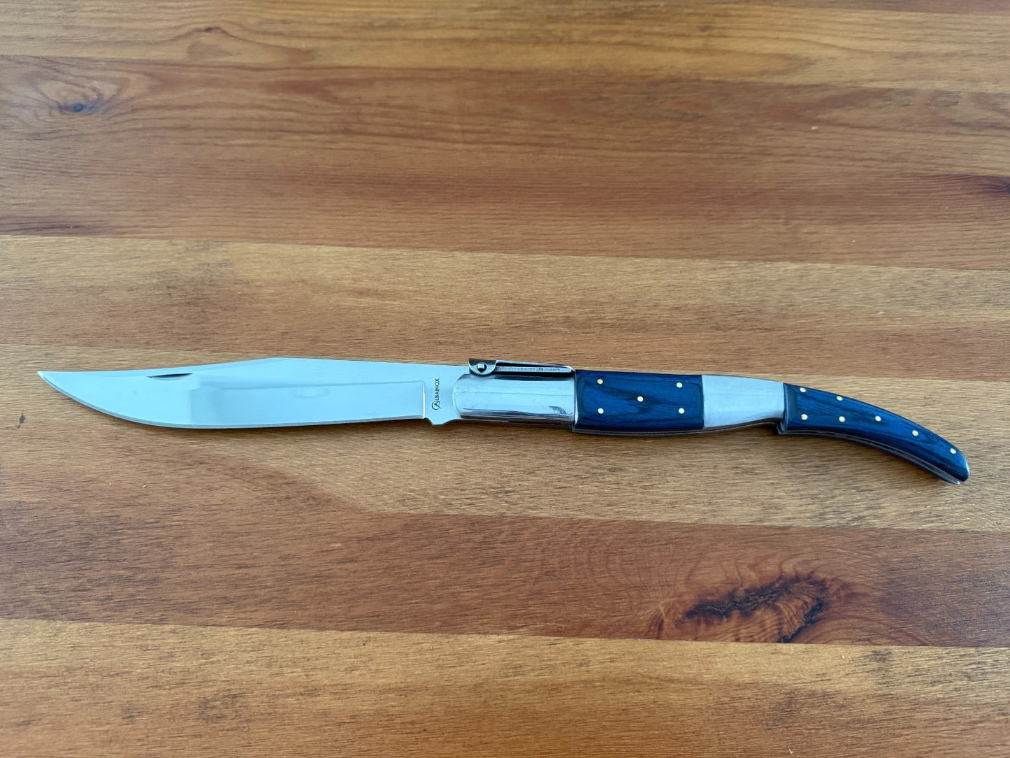 6.5" Long Blade Arabian Style Ratchet Navaja Folding Knife Blue Wood Scales