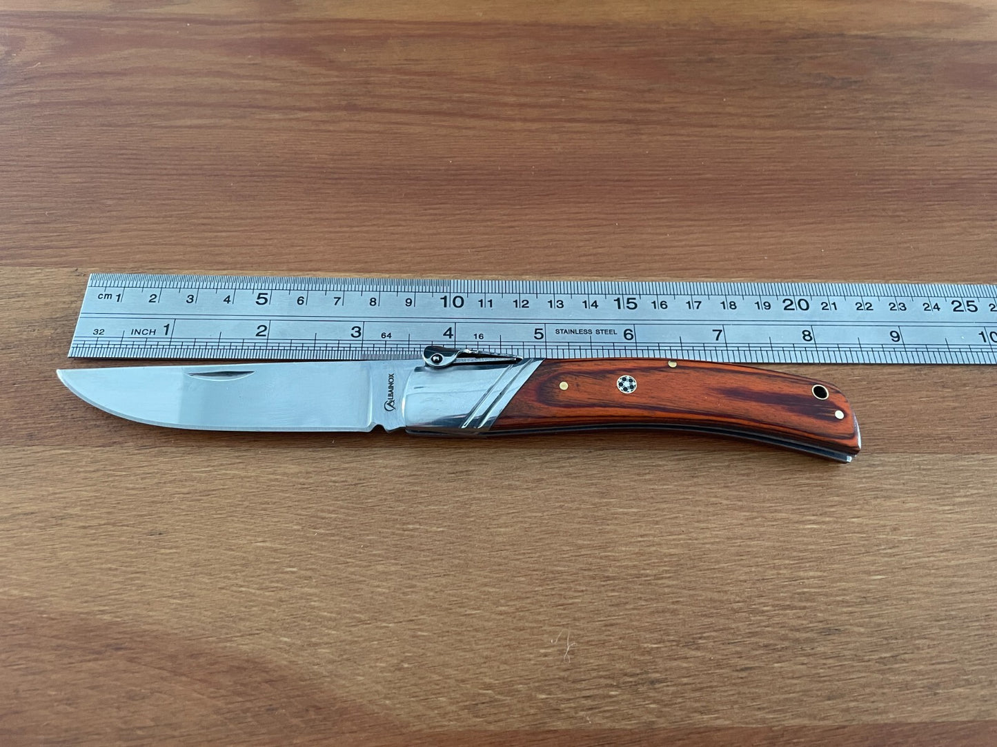 3.54" Spanish Navaja Pocket Knife Stamina Wood Scales With Ratchet & Billet Lock