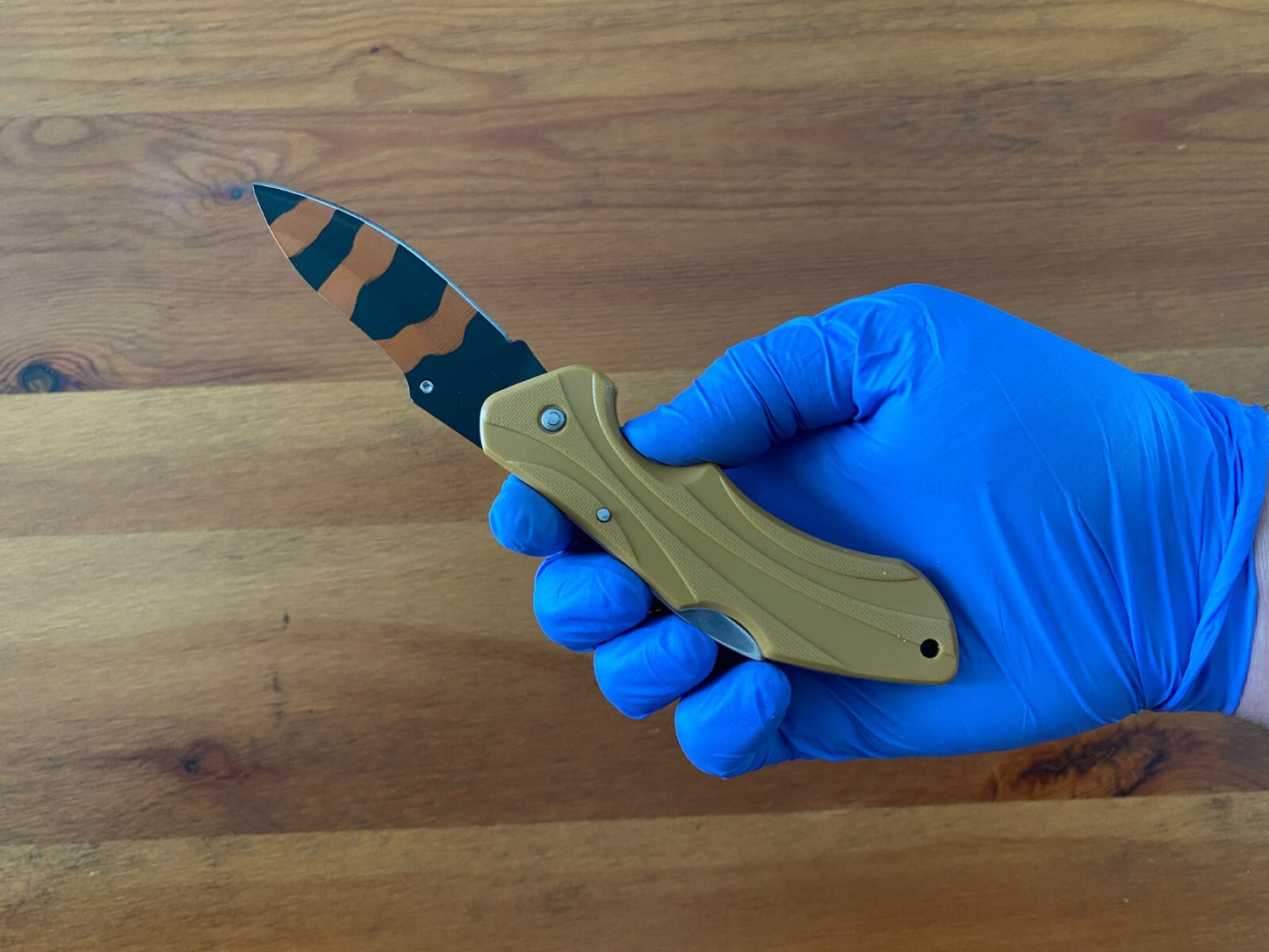 3" Stainless Blade Tactical Knife Black / Orange Blade Beige Plastic Handle
