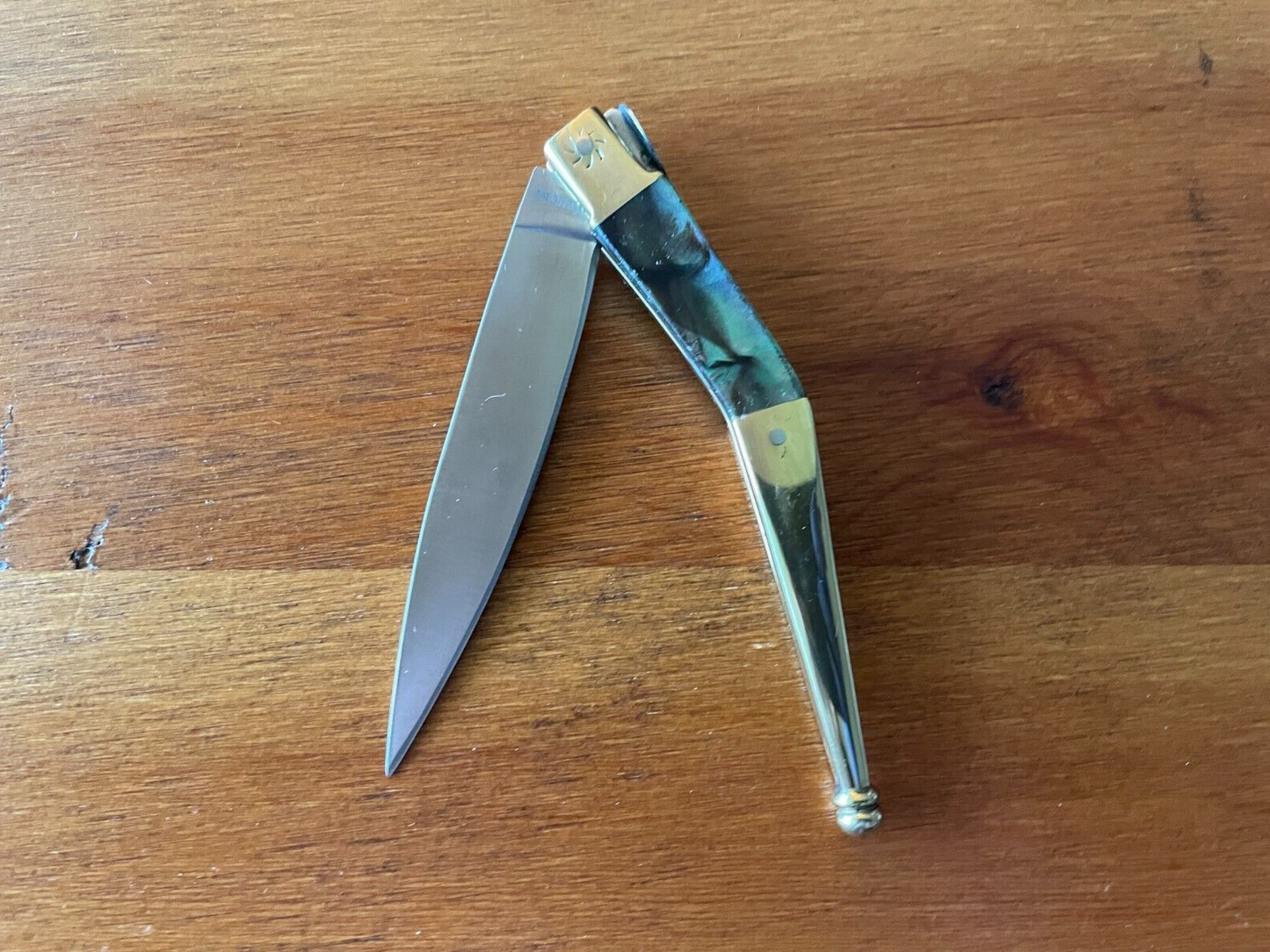 3.34 in Arabian Style Pocket Knife Navaja with Golden Bolsters Made in Spain