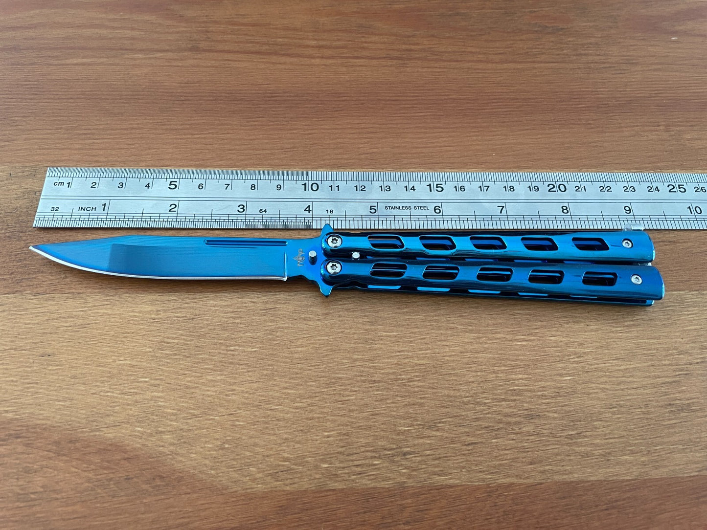 4.7" Stainless Steel Blade Folding Pocket Knife Blue Titanium Plated Handle