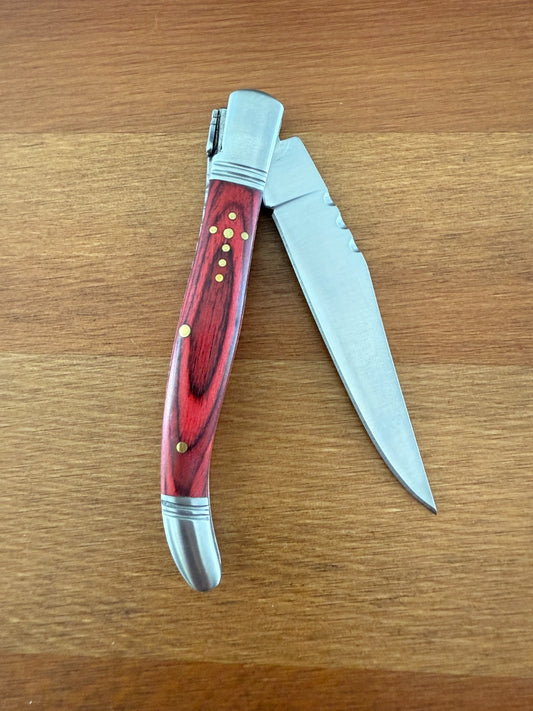 3.34” Stainless Steel Blade Navaja Laguiole Inox Pocket Knife Red Wood Scales