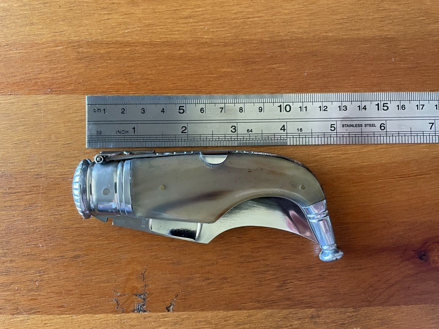 3.5" Spanish Navaja Pocket Knife Bull Horn Scales Handmade Unique - USA Seller