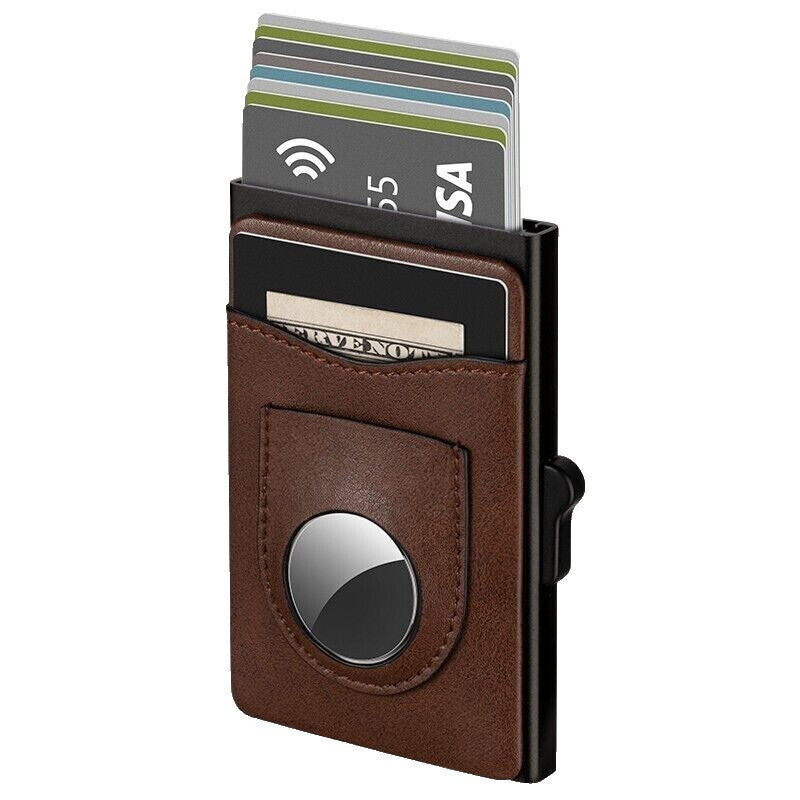 Pop Up Airtag Wallet Leather Card Holder Aluminum One Ring to Rule Them All