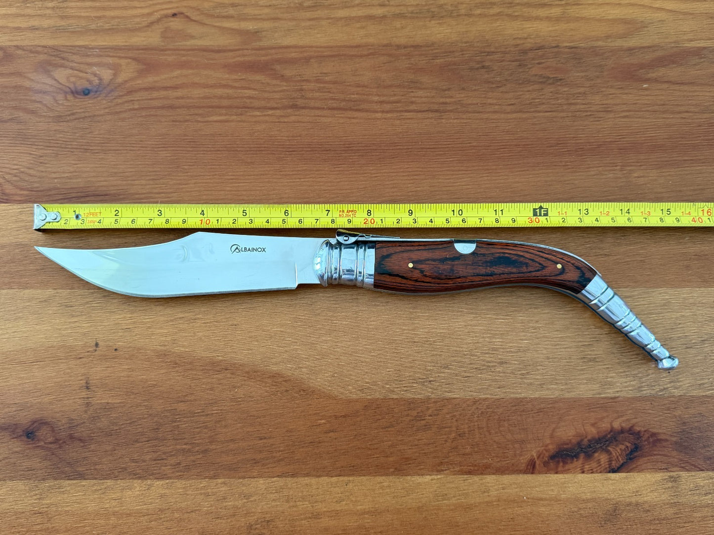 6.5" Spanish Navaja Sevillana Pocket Knife Red Stamina Wood Scales with Ratchet