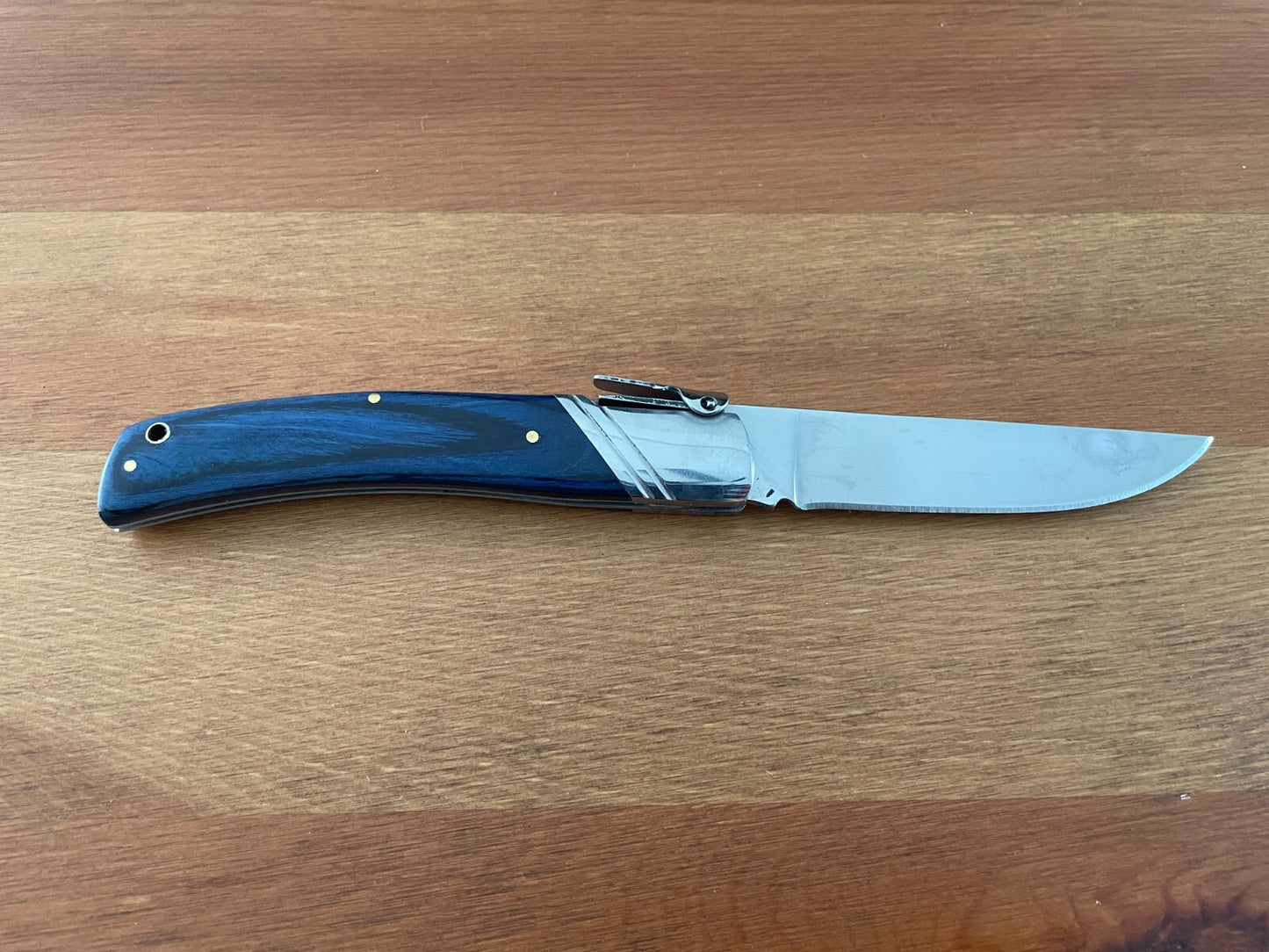 3.54" Spanish Navaja Pocket Knife Blue Wood Scales With Ratchet & Billet Lock