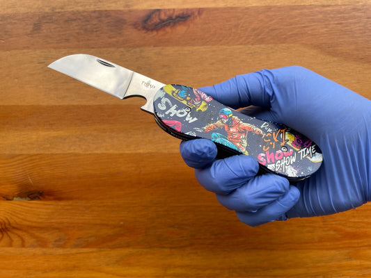 3.14 in. Navaja Snowboard Board Pocket Knife Bottle Opener Liner Lock From Spain