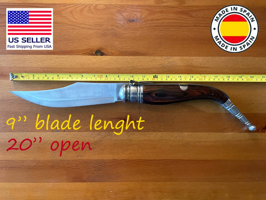 9" Giant Navaja Sevillana Folding Pocket Knife Red Wood Scales From Spain