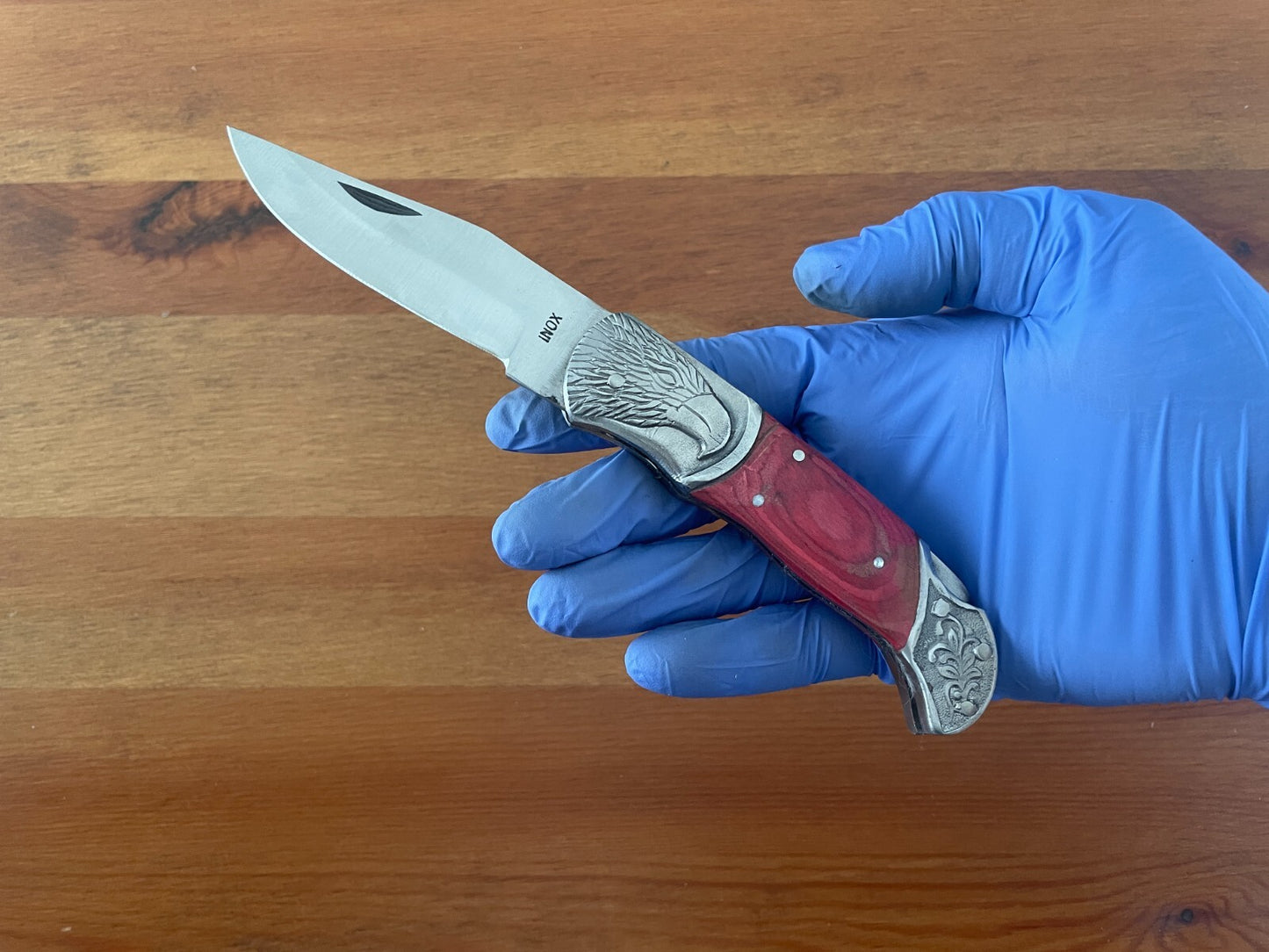 3.5" Spanish Navaja Pocket Knife Eagle Bolsters Wood Scales Lockback USA Seller
