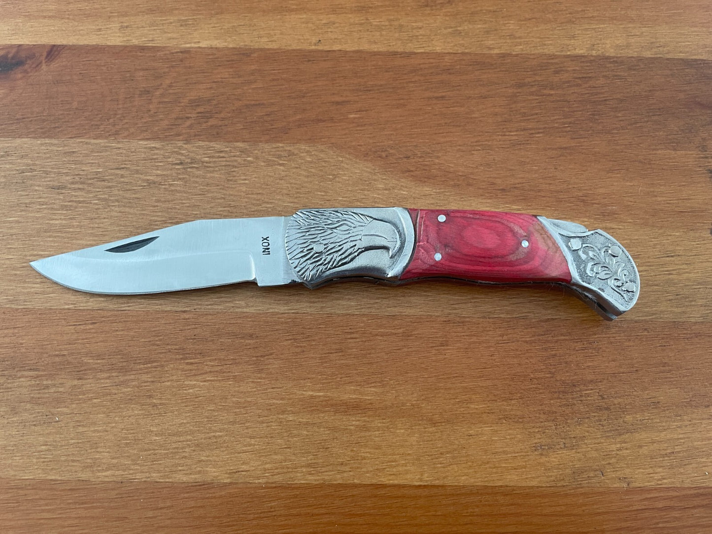 3.5" Spanish Navaja Pocket Knife Eagle Bolsters Wood Scales Lockback USA Seller