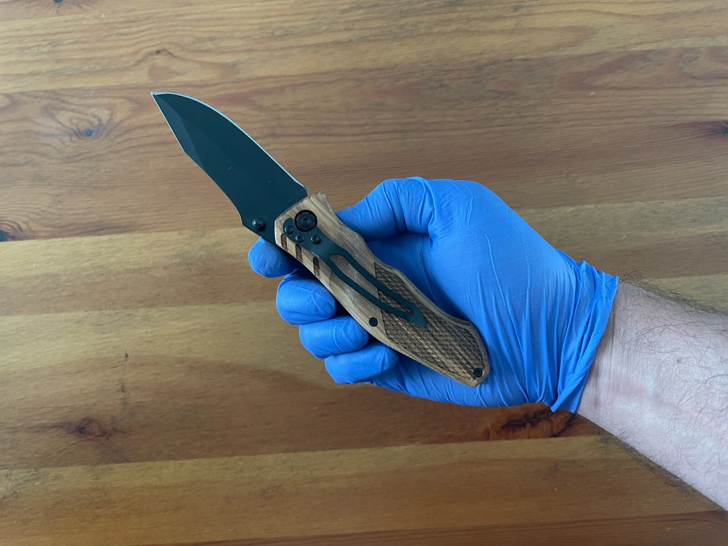 3.14" Black Stainless Steel Blade Tactical Knife Wooden Scales Pocket Clip