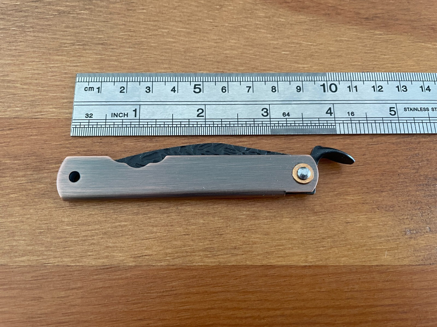 2.9" Navaja Higonokami Pocket Knife 420 Steel Falcata Blade Copper Handle Sheath