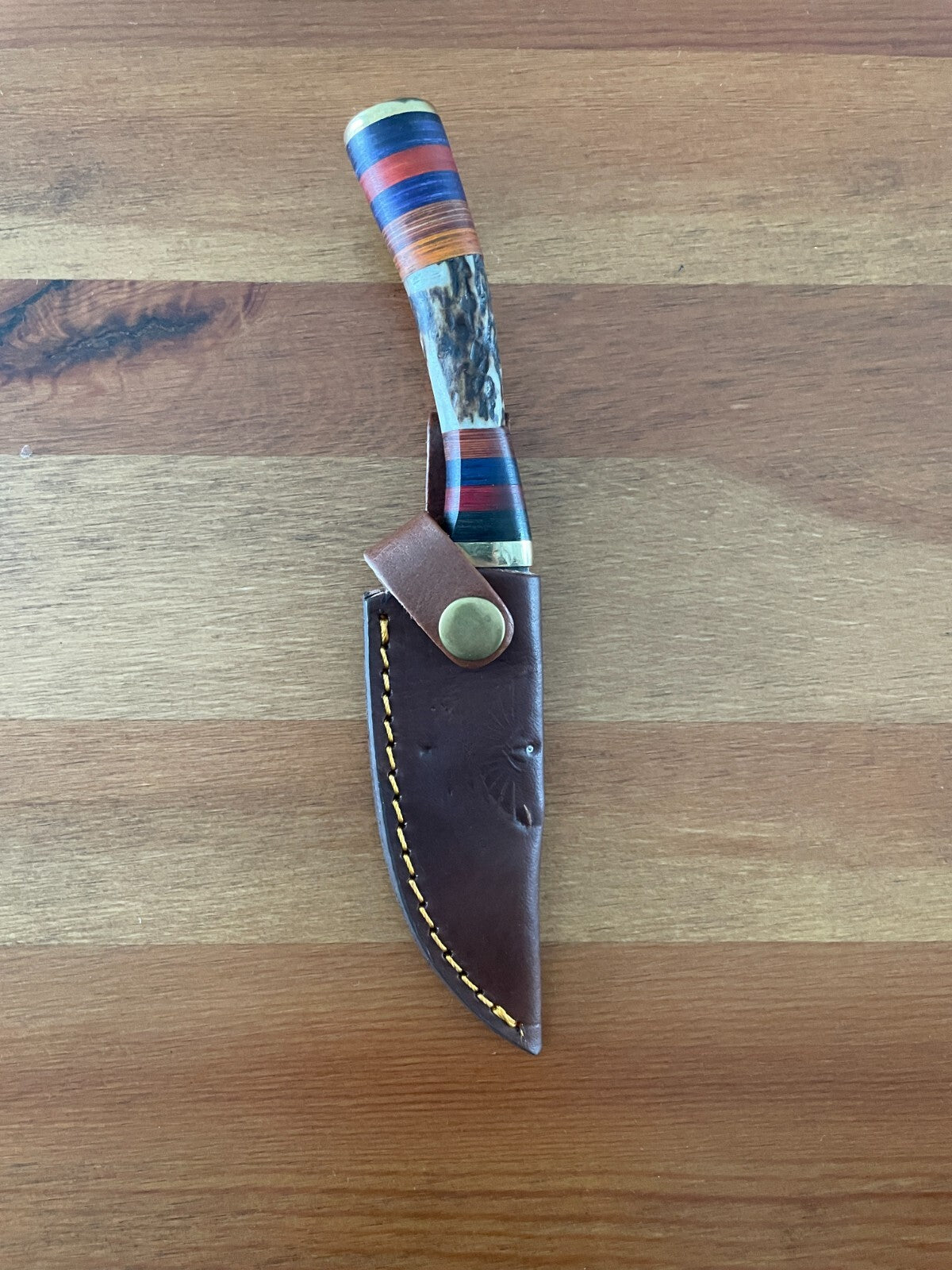 3.7 in. Handmade Damascus Steel Skinner Knife Leather Sheath Included