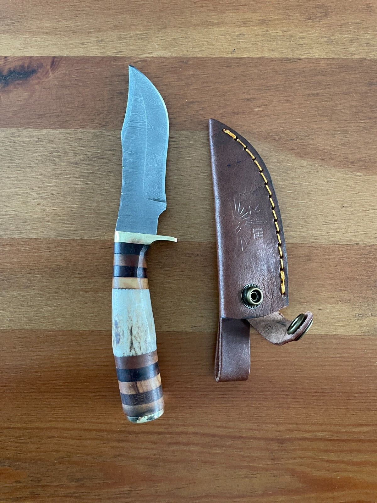 3.7 in. Handmade Damascus Steel Skinner Knife Leather Sheath Included