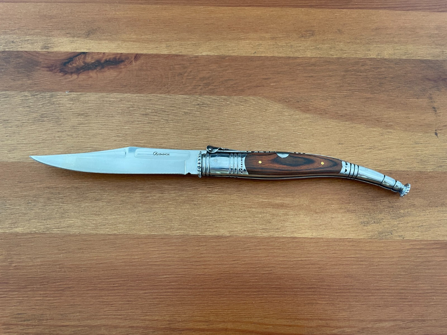4.9” Spanish Navaja Serrana Folding Pocket Knife Red Stamina Wood Handle
