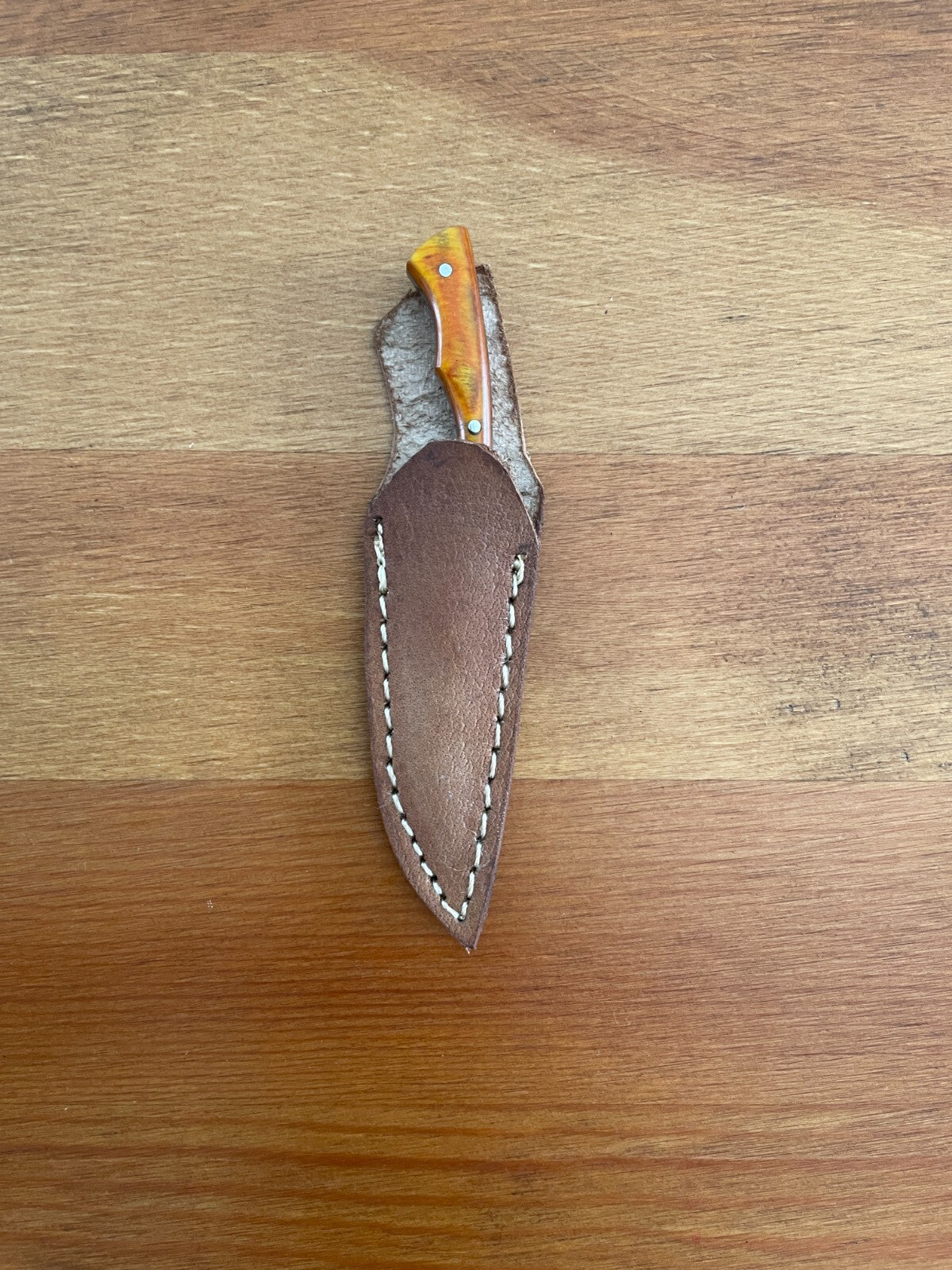 2.3 in. Handmade Damascus Miniature Knife Leather Sheath Collectible Item