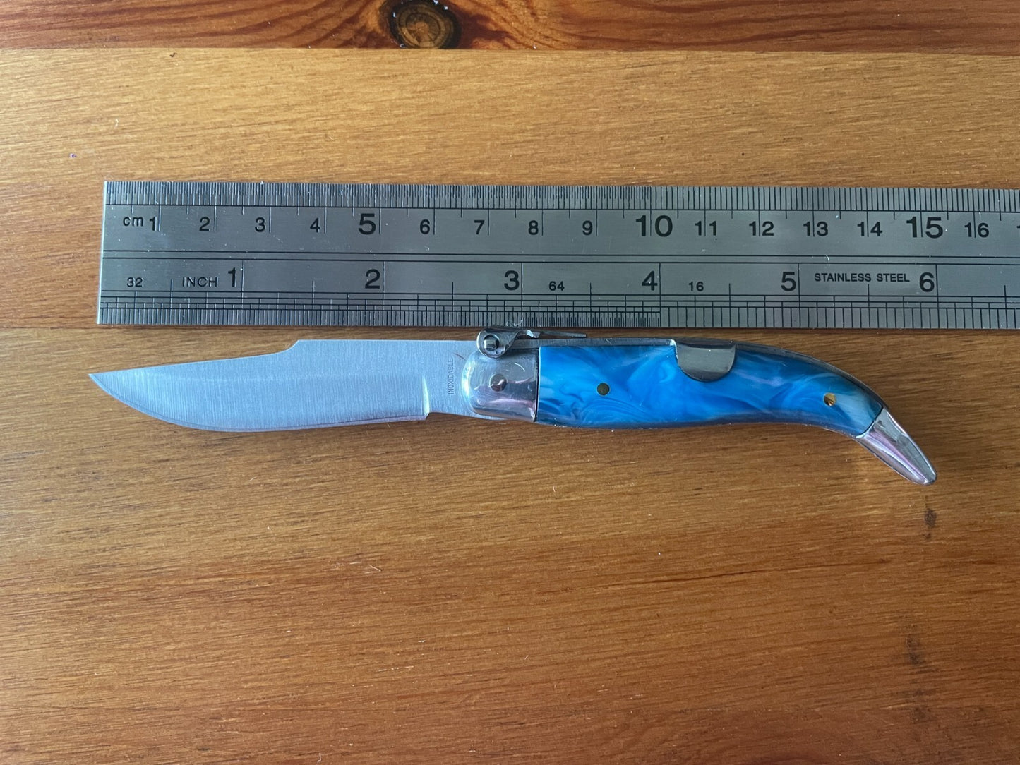 2.5” Spanish Navaja Teja Albacete Pocket Knife Blue Celluloid Scales From Spain