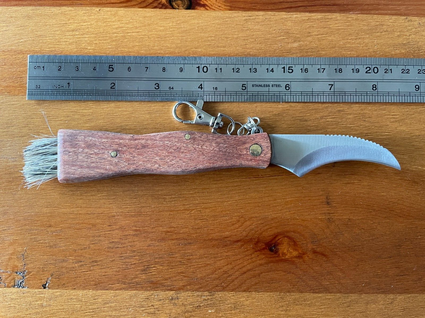 Mushroom Brown Wood Handles Pocket Knife with Brush and Sheath from Spain - USA