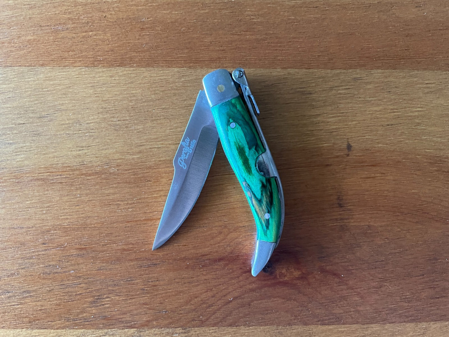 2.5" Spanish Navaja Teja Albacete Pocket Knife Green Wood Handmade - USA Seller