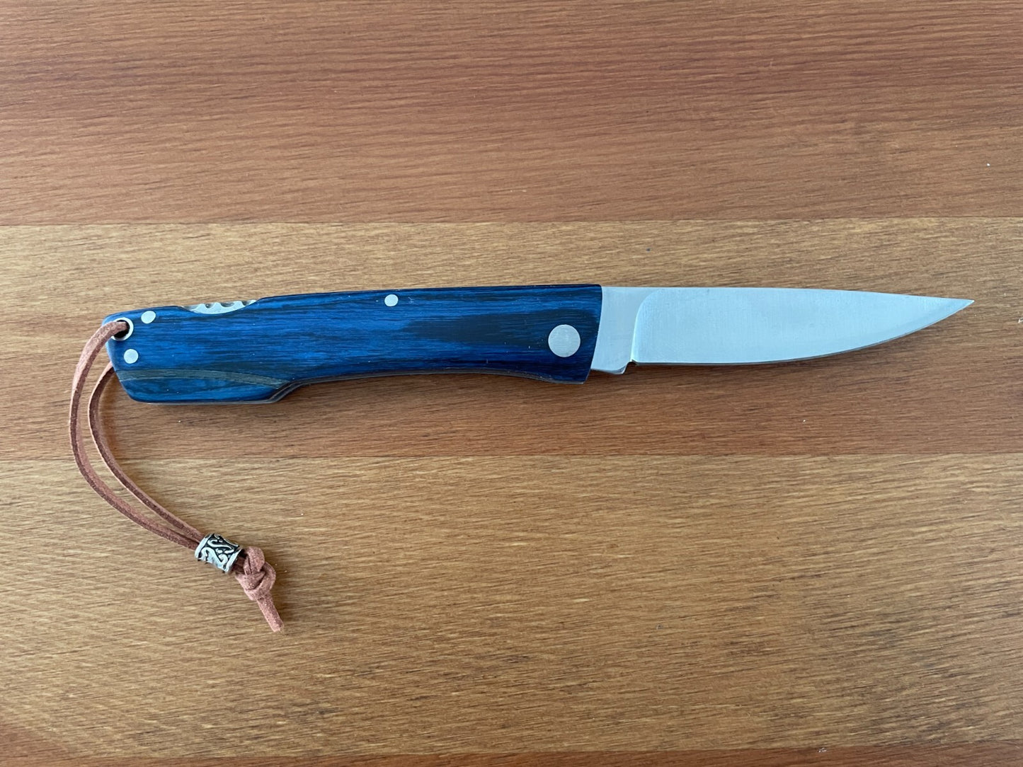 3.15" Stainless Steel Spanish Navaja Pocket Knife Blue Stamina Wood Scales