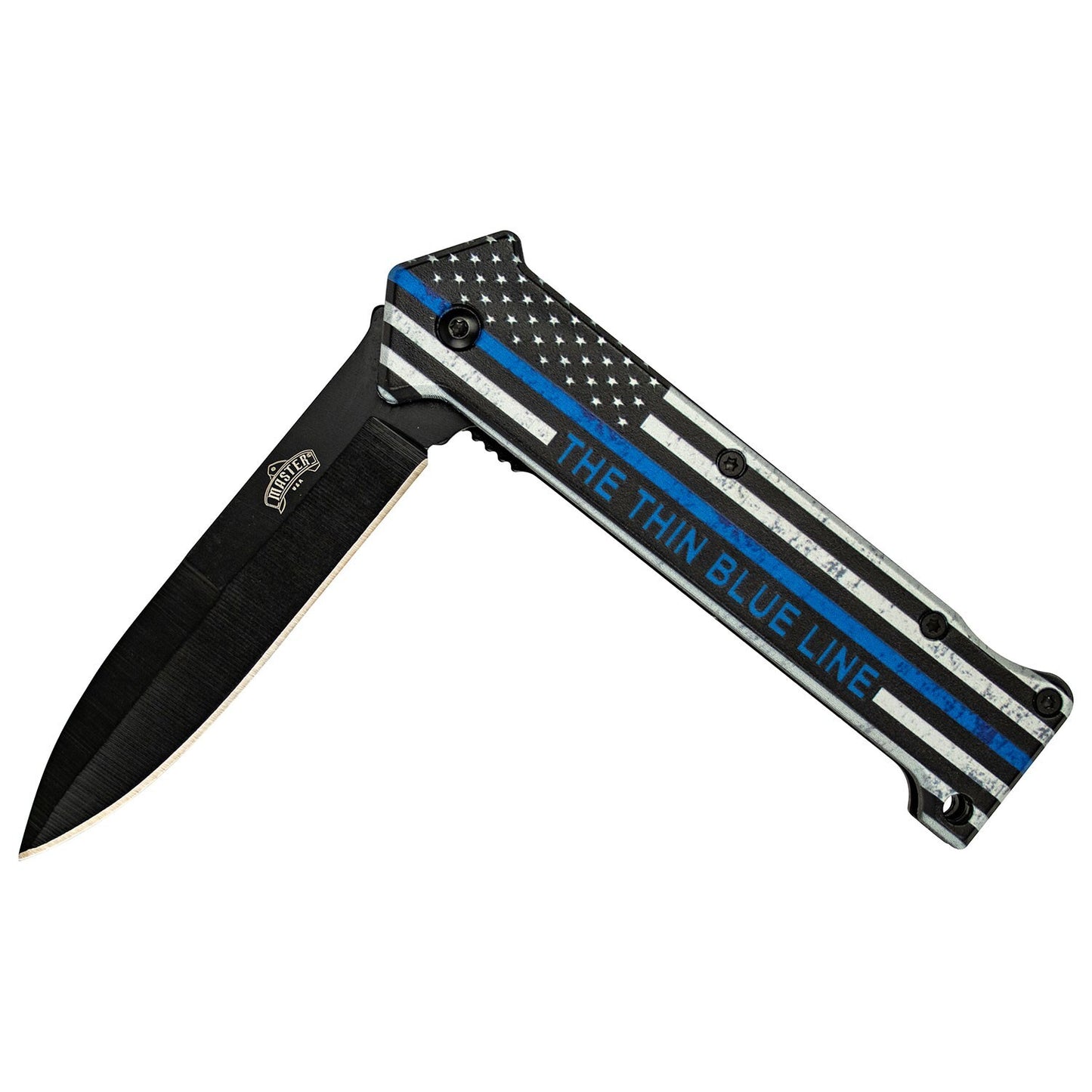 3.5" The Thin Blue Line Spring Assisted Pocket Knife Oxidized Stainless Steel
