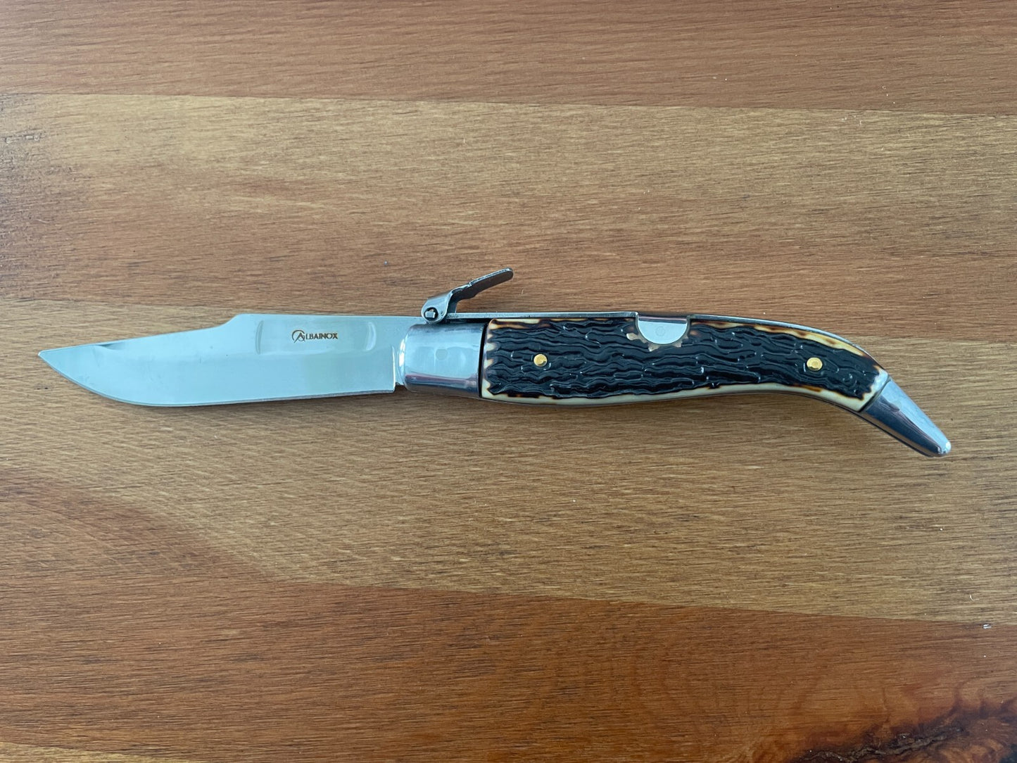 3.7" Spanish Navaja Teja Deer Antler Imitation Scales Billet Lock No Ratchet